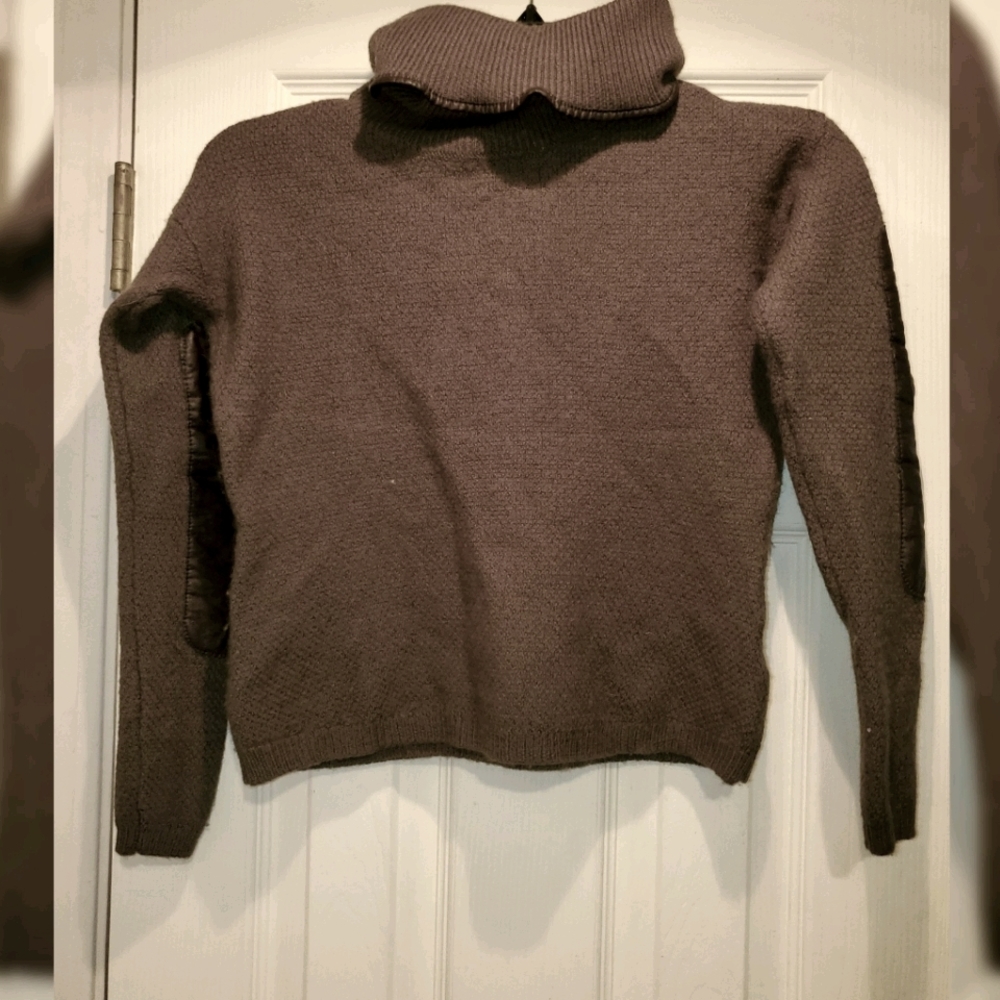 Army Green Sweater w/ faux leather details